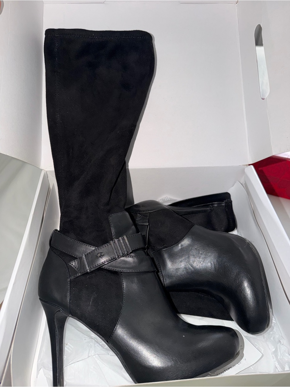 Bar III Black Suede-and-Leather High Heel Knee Boots